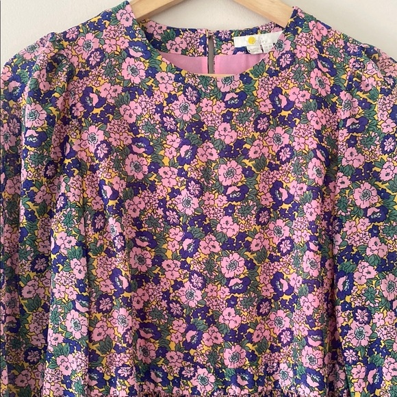 Boden The Plisse Mini Dress Tiered Skirt Chiffon Long Sleeve Ruffles Pink Sz 4 - Picture 4 of 16